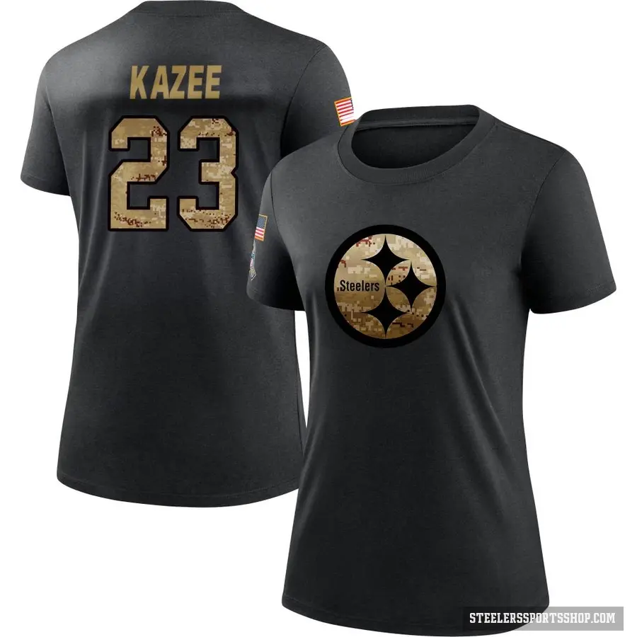 Women's ＃23 Damontae Kazee Pittsburgh Steelers Black 2020 Salute To Service Performance T-Shirt