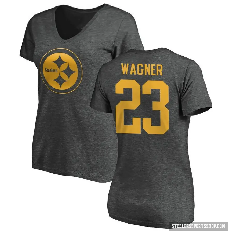 Women's ＃23 Mike Wagner Pittsburgh Steelers Ash One Color T-Shirt