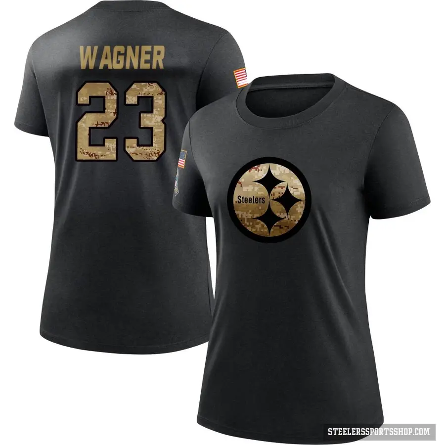 Women's ＃23 Mike Wagner Pittsburgh Steelers Black 2020 Salute To Service Performance T-Shirt