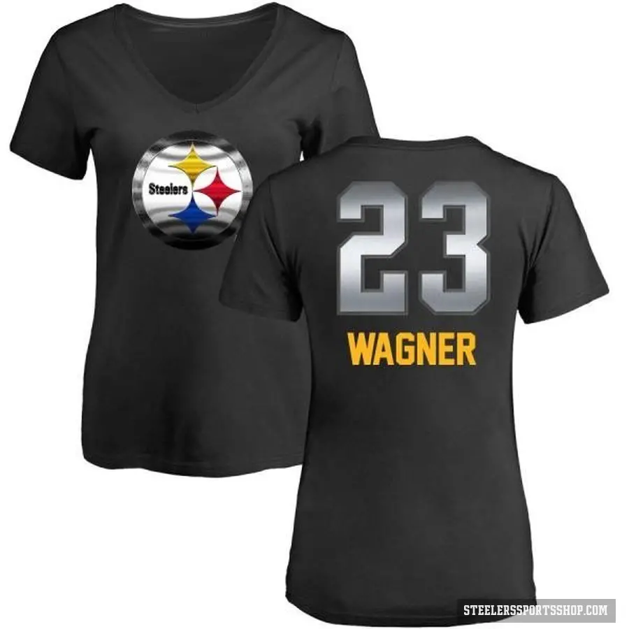 Women's ＃23 Mike Wagner Pittsburgh Steelers Black Midnight Mascot T-Shirt