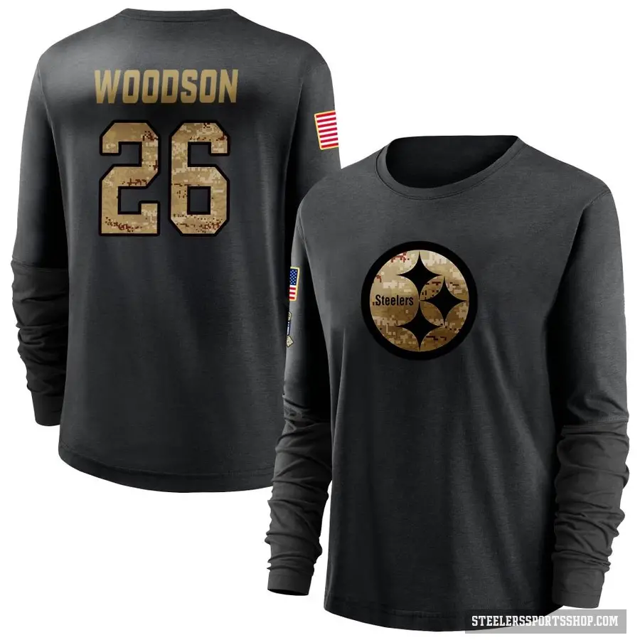 Women's ＃26 Rod Woodson Pittsburgh Steelers Black 2020 Salute To Service Sideline Performance Long Sleeve T-Shirt