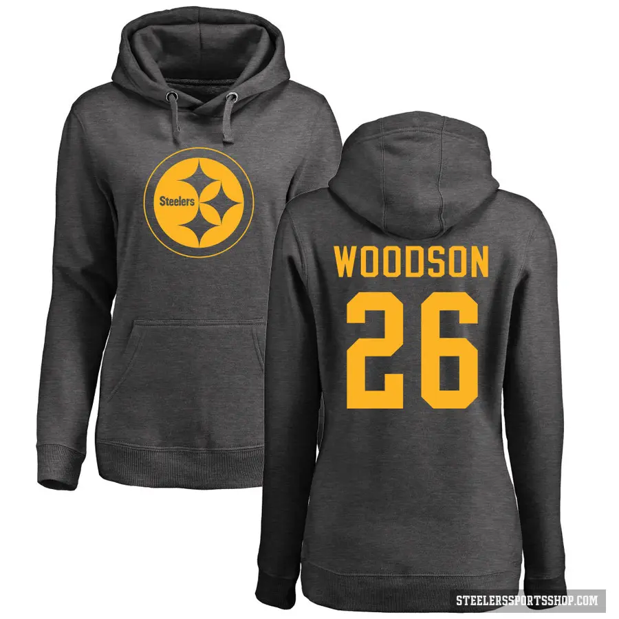 Women's ＃26 Rod Woodson Pittsburgh Steelers Pro Line by Branded Ash One Color Pullover Hoodie