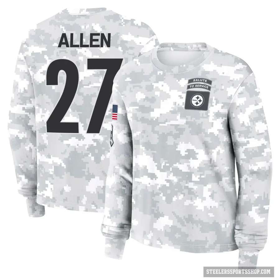 Women's ＃27 Marcus Allen Pittsburgh Steelers Camo Arctic 2024 Salute to Service Long Sleeve T-Shirt