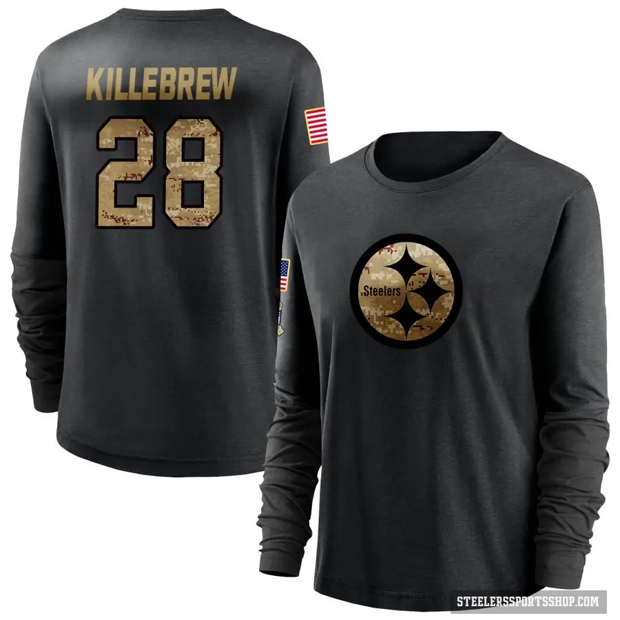 Women's ＃28 Miles Killebrew Pittsburgh Steelers Black 2020 Salute To Service Sideline Performance Long Sleeve T-Shirt