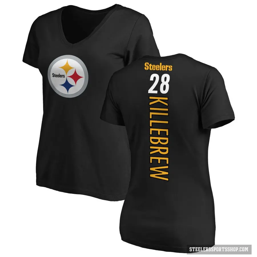 Women's ＃28 Miles Killebrew Pittsburgh Steelers Black Backer Slim Fit T-Shirt