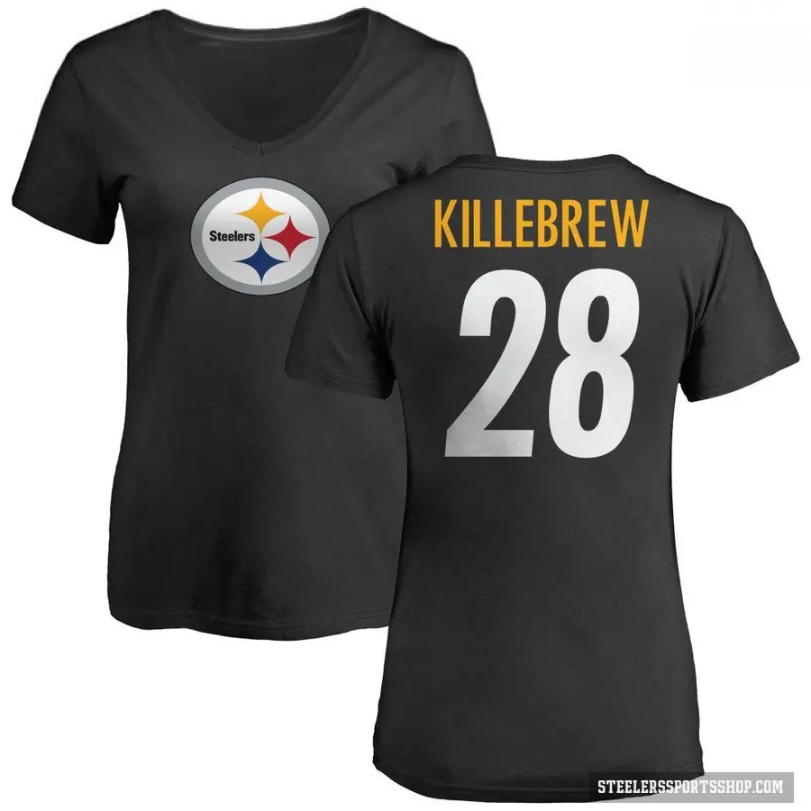 Women's ＃28 Miles Killebrew Pittsburgh Steelers Black Logo Slim Fit T-Shirt