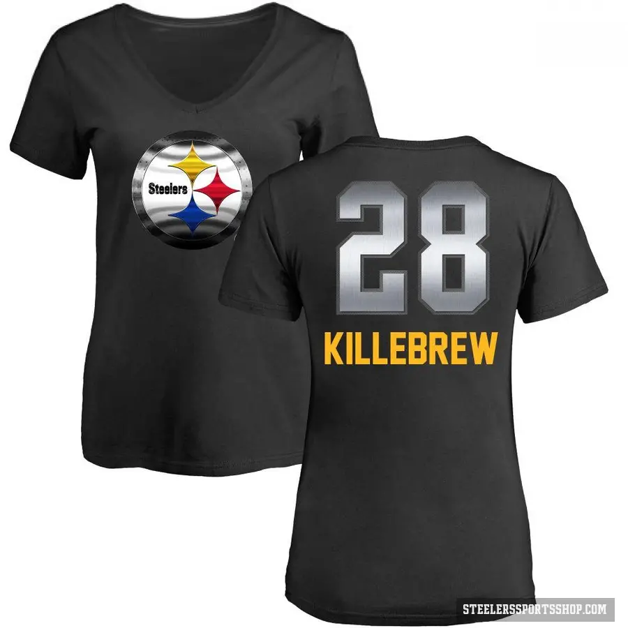 Women's ＃28 Miles Killebrew Pittsburgh Steelers Black Midnight Mascot T-Shirt