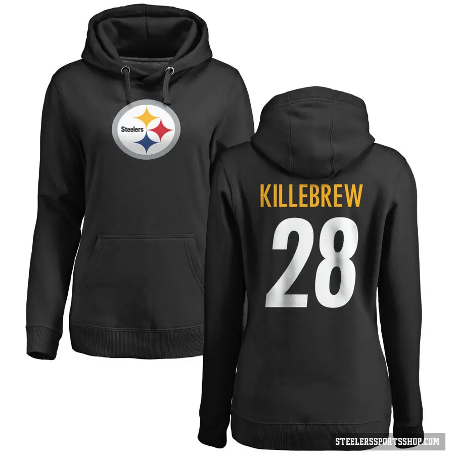 Women's ＃28 Miles Killebrew Pittsburgh Steelers Black Pro Line Logo Pullover Hoodie