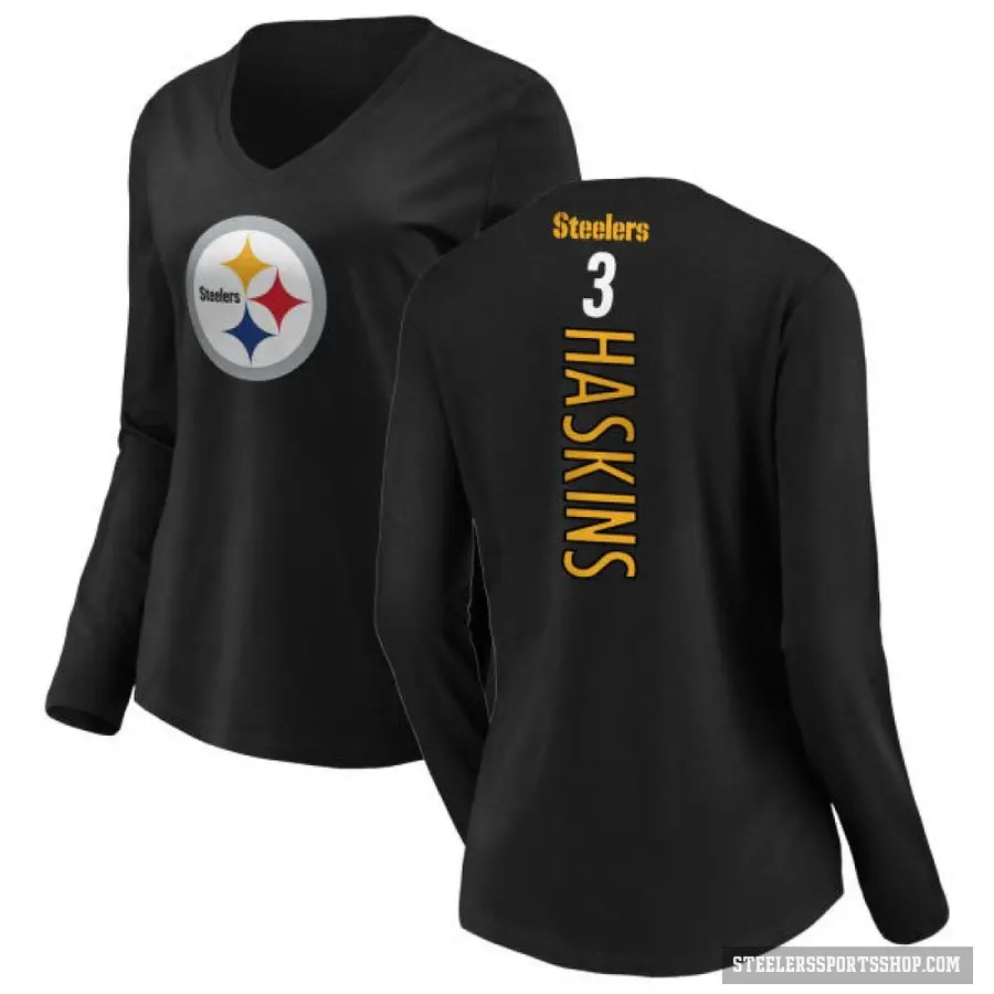 Women's ＃3 Dwayne Haskins Pittsburgh Steelers Black Backer Slim Fit Long Sleeve T-Shirt