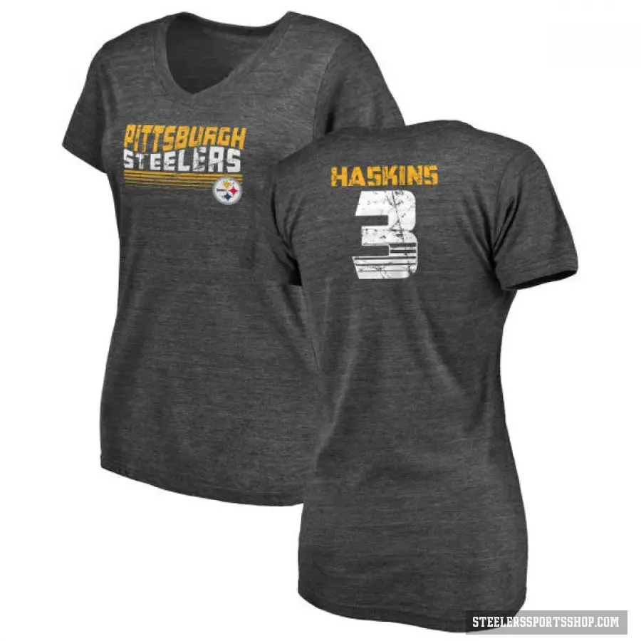 Women's ＃3 Dwayne Haskins Pittsburgh Steelers Black Retro V-Neck T-Shirt