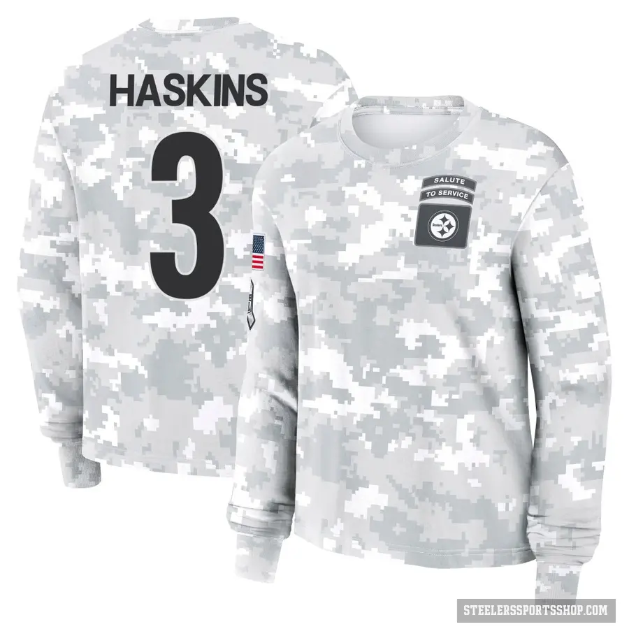 Women's ＃3 Dwayne Haskins Pittsburgh Steelers Camo Arctic 2024 Salute to Service Long Sleeve T-Shirt