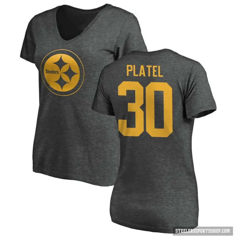 Women's ＃30 Carlins Platel Pittsburgh Steelers Ash One Color T-Shirt