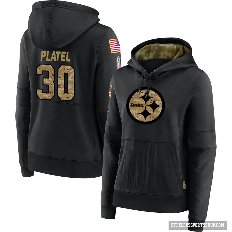 Women's ＃30 Carlins Platel Pittsburgh Steelers Black 2020 Salute to Service Sideline Performance Pullover Hoodie