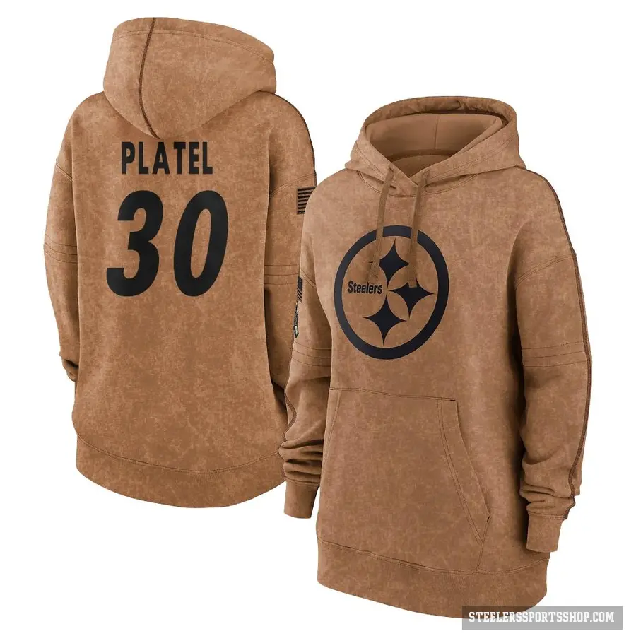 Women's ＃30 Carlins Platel Pittsburgh Steelers Brown 2023 Salute To Service Pullover Hoodie