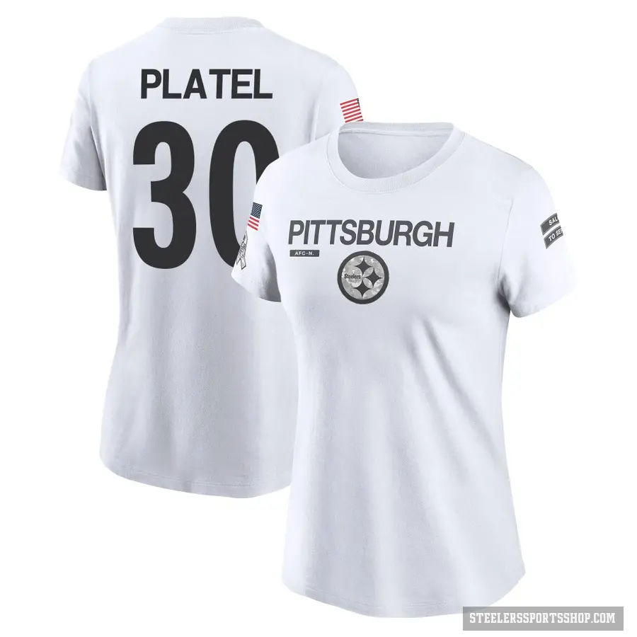 Women's ＃30 Carlins Platel Pittsburgh Steelers White 2024 Salute to Service Performance T-Shirt