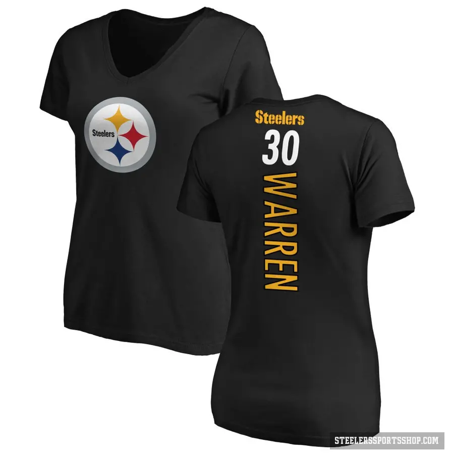 Women's ＃30 Jaylen Warren Pittsburgh Steelers Black Backer Slim Fit T-Shirt