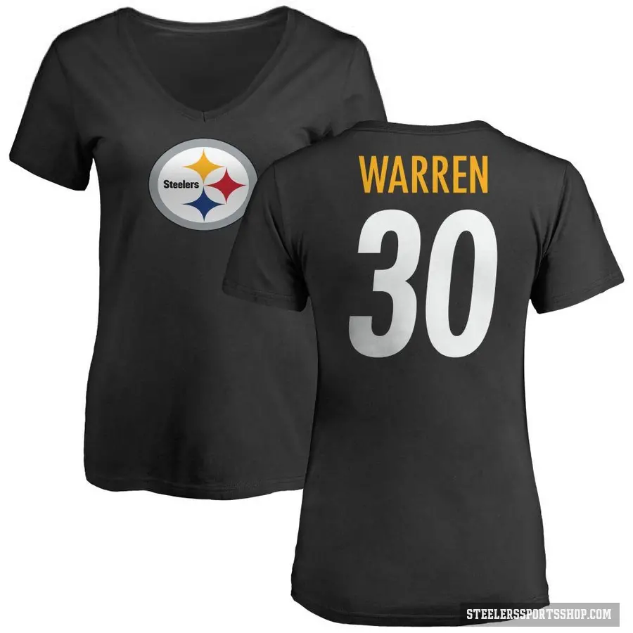 Women's ＃30 Jaylen Warren Pittsburgh Steelers Black Logo Slim Fit T-Shirt