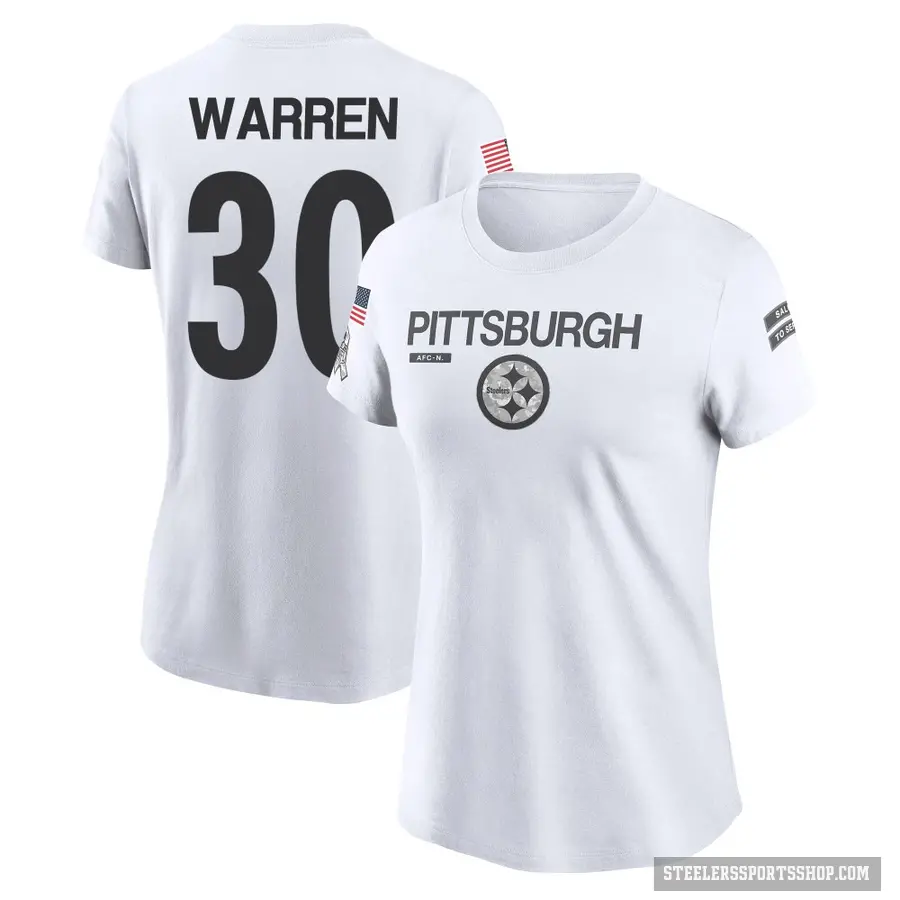 Women's ＃30 Jaylen Warren Pittsburgh Steelers White 2024 Salute to Service Performance T-Shirt