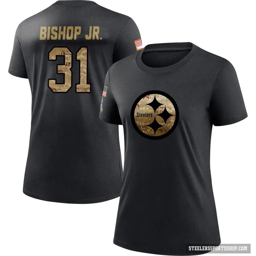 Women's ＃31 Beanie Bishop Jr. Pittsburgh Steelers Black 2020 Salute To Service Performance T-Shirt