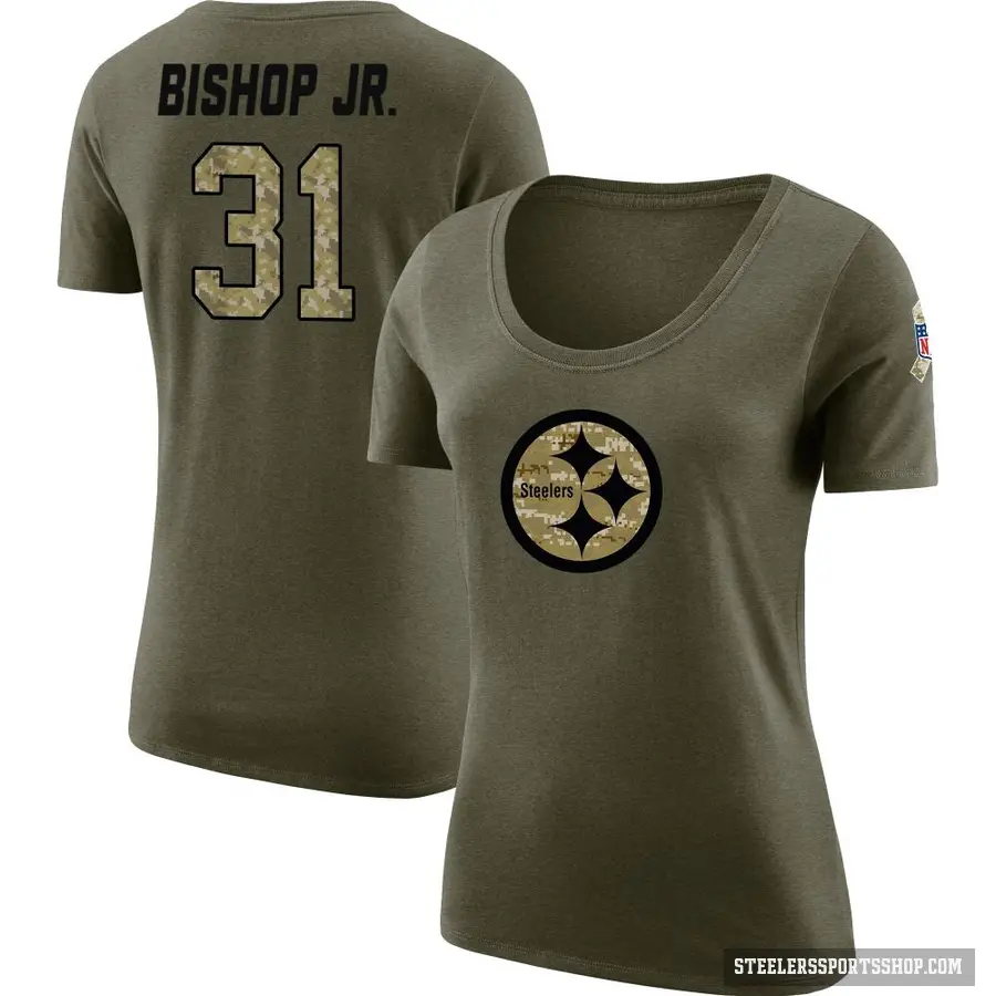 Women's ＃31 Beanie Bishop Jr. Pittsburgh Steelers Olive Salute to Service Scoop Neck T-Shirt