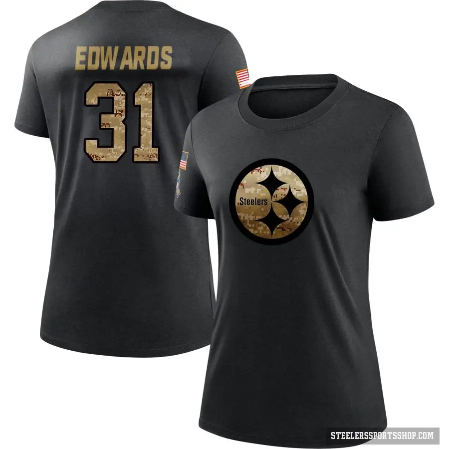 Women's ＃31 Daijun Edwards Pittsburgh Steelers Black 2020 Salute To Service Performance T-Shirt