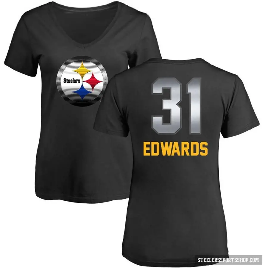 Women's ＃31 Daijun Edwards Pittsburgh Steelers Black Midnight Mascot T-Shirt