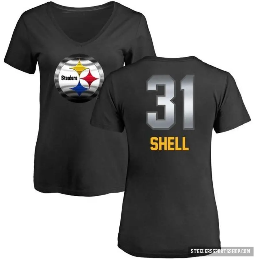 Women's ＃31 Donnie Shell Pittsburgh Steelers Black Midnight Mascot T-Shirt