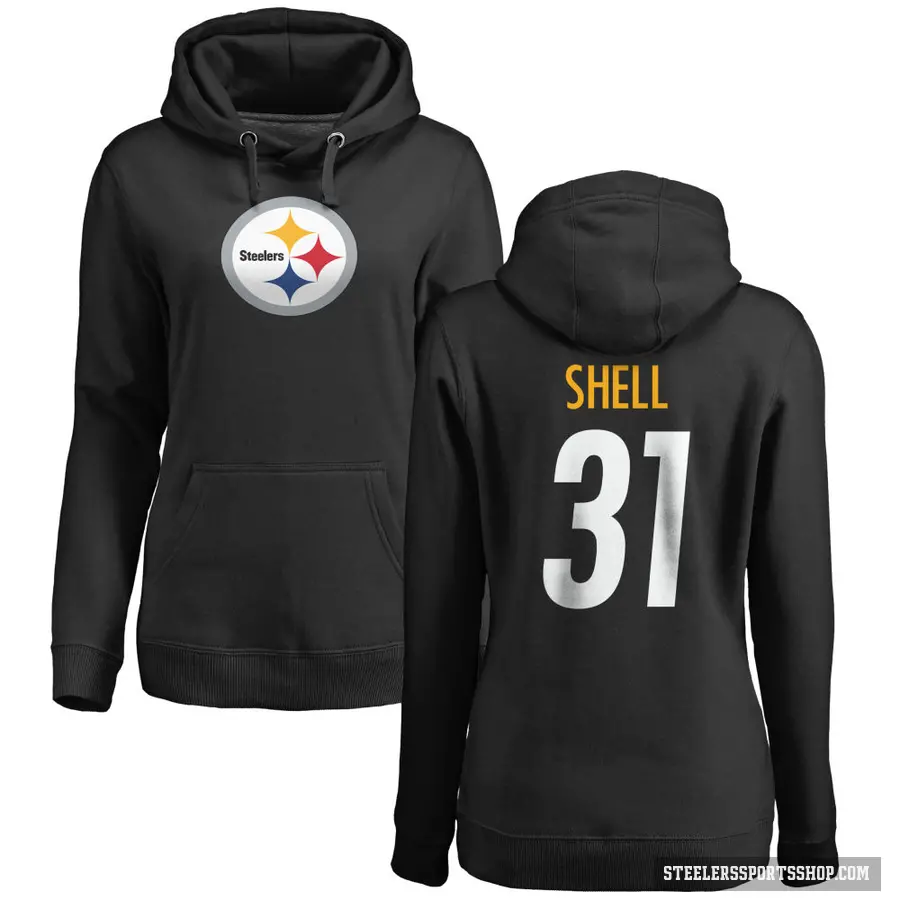 Women's ＃31 Donnie Shell Pittsburgh Steelers Black Pro Line Logo Pullover Hoodie