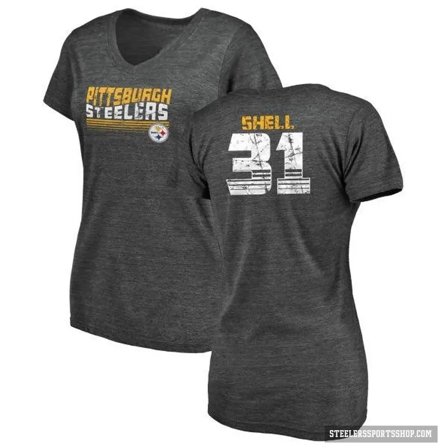 Women's ＃31 Donnie Shell Pittsburgh Steelers Black Retro V-Neck T-Shirt