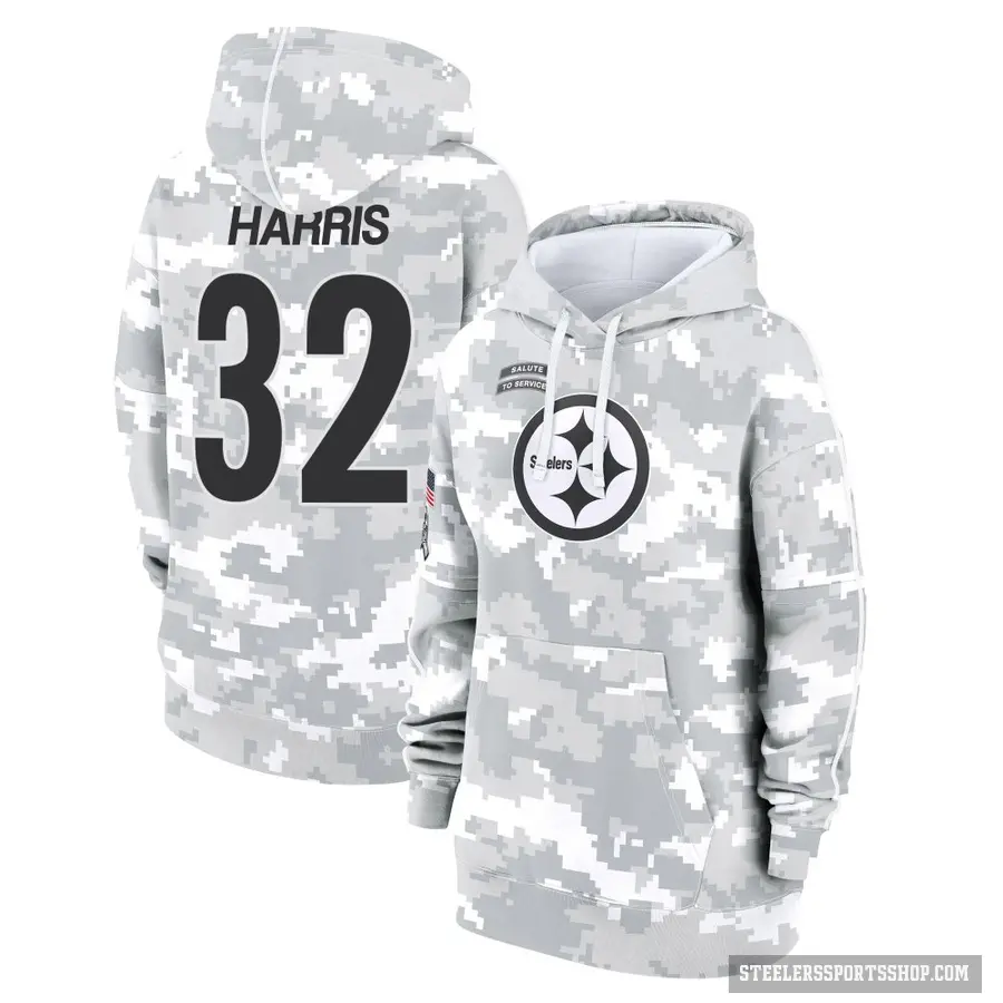 Women's ＃32 Franco Harris Pittsburgh Steelers Arctic Camo 2024 Salute to Service Club Fleece Pullover Hoodie