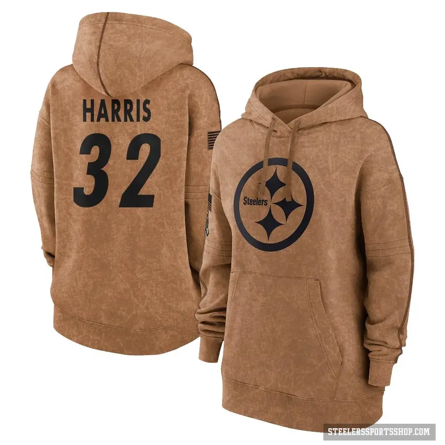 Women's ＃32 Franco Harris Pittsburgh Steelers Brown 2023 Salute To Service Pullover Hoodie