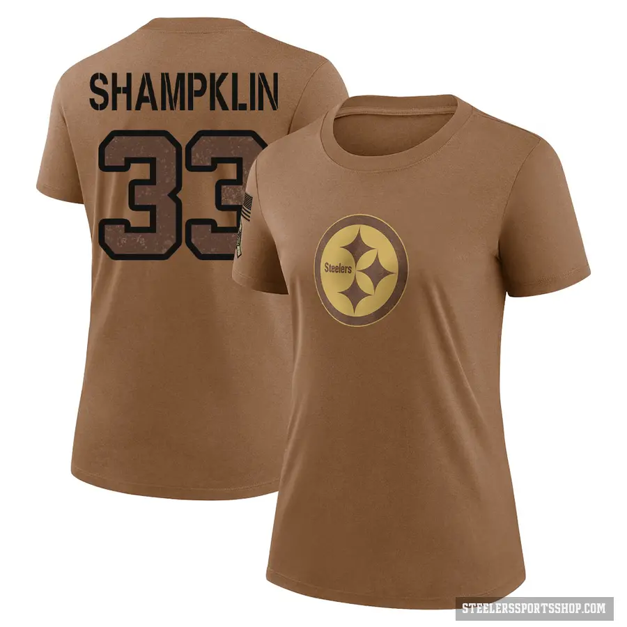 Women's ＃33 Aaron Shampklin Pittsburgh Steelers Brown 2023 Salute To Service Performance T-Shirt