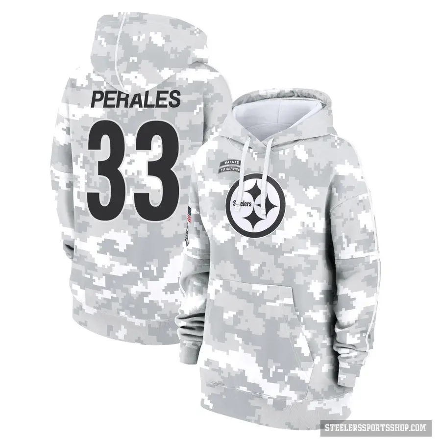 Women's ＃33 David Perales Pittsburgh Steelers Arctic Camo 2024 Salute to Service Club Fleece Pullover Hoodie