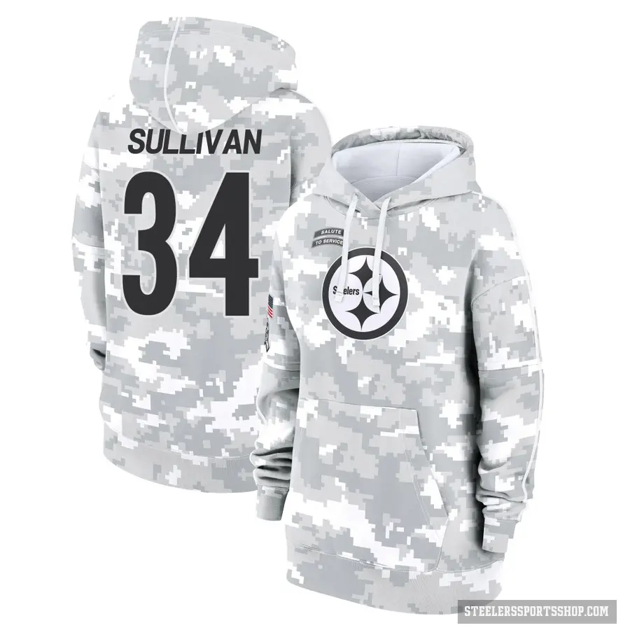 Women's ＃34 Chandon Sullivan Pittsburgh Steelers Arctic Camo 2024 Salute to Service Club Fleece Pullover Hoodie