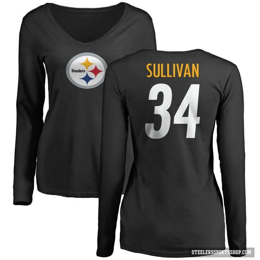 Women's ＃34 Chandon Sullivan Pittsburgh Steelers Black Logo Slim Fit Long Sleeve T-Shirt