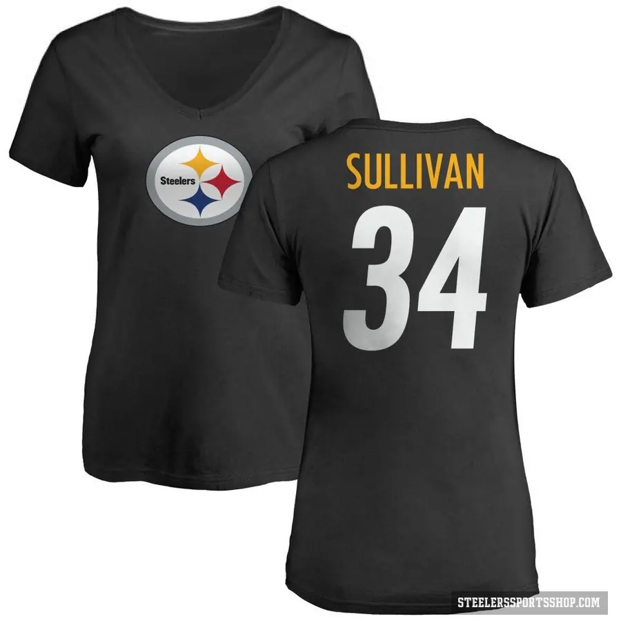 Women's ＃34 Chandon Sullivan Pittsburgh Steelers Black Logo Slim Fit T-Shirt