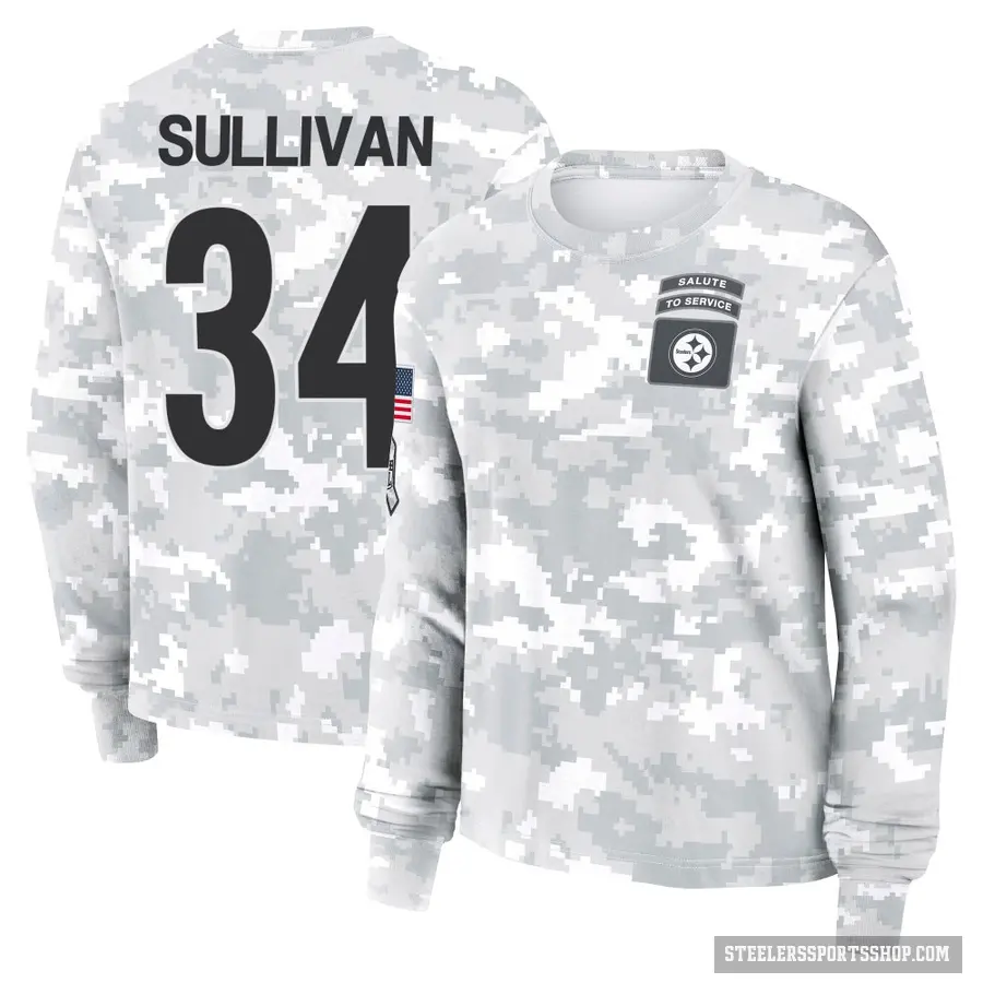 Women's ＃34 Chandon Sullivan Pittsburgh Steelers Camo Arctic 2024 Salute to Service Long Sleeve T-Shirt