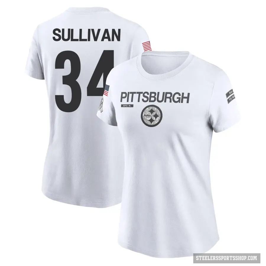 Women's ＃34 Chandon Sullivan Pittsburgh Steelers White 2024 Salute to Service Performance T-Shirt