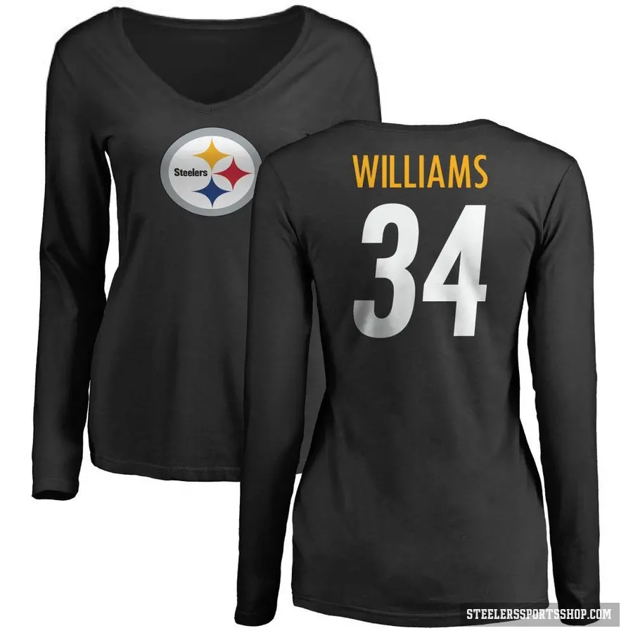 Women's ＃34 DeAngelo Williams Pittsburgh Steelers Black Logo Slim Fit Long Sleeve T-Shirt