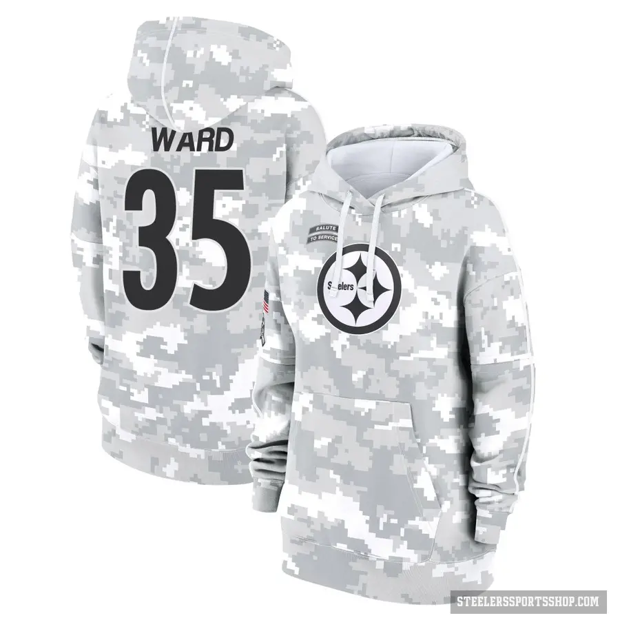 Women's ＃35 Jonathan Ward Pittsburgh Steelers Arctic Camo 2024 Salute to Service Club Fleece Pullover Hoodie