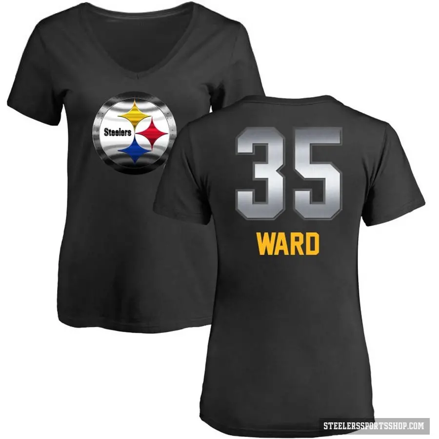 Women's ＃35 Jonathan Ward Pittsburgh Steelers Black Midnight Mascot T-Shirt