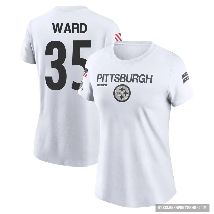 Women's ＃35 Jonathan Ward Pittsburgh Steelers White 2024 Salute to Service Performance T-Shirt