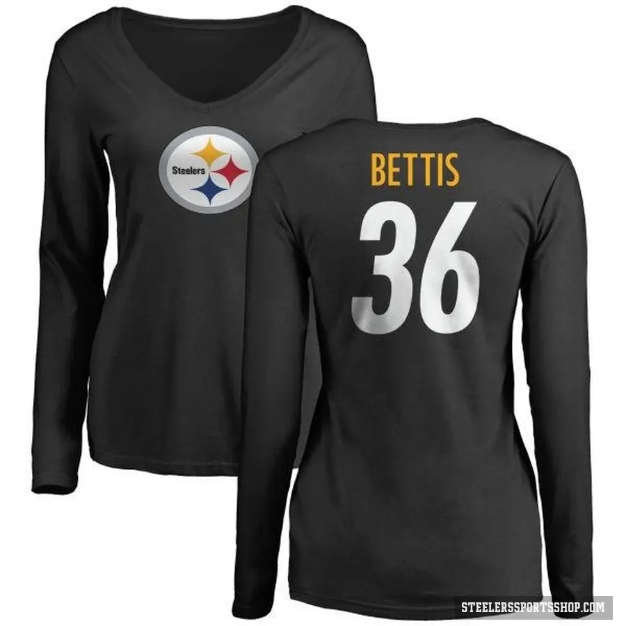 Women's ＃36 Jerome Bettis Pittsburgh Steelers Black Logo Slim Fit Long Sleeve T-Shirt