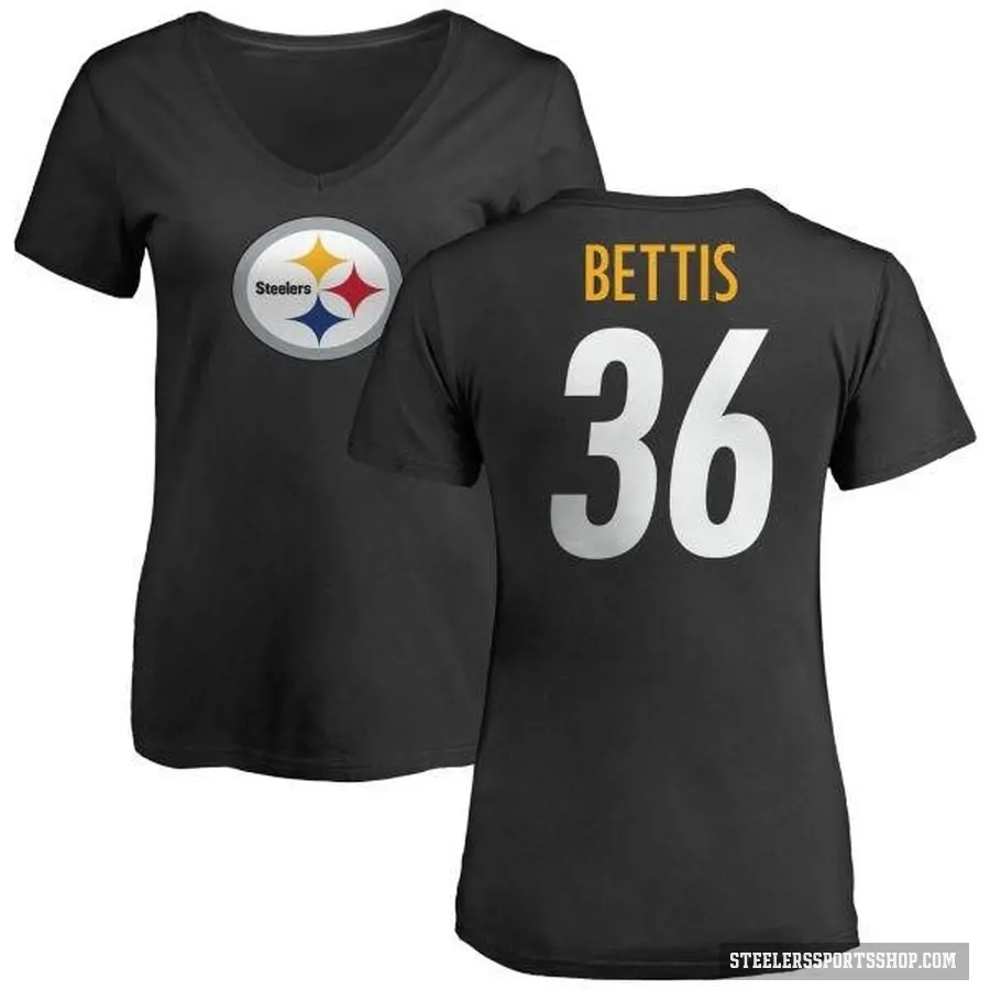 Women's ＃36 Jerome Bettis Pittsburgh Steelers Black Logo Slim Fit T-Shirt