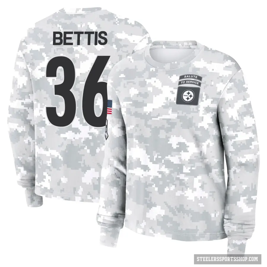 Women's ＃36 Jerome Bettis Pittsburgh Steelers Camo Arctic 2024 Salute to Service Long Sleeve T-Shirt