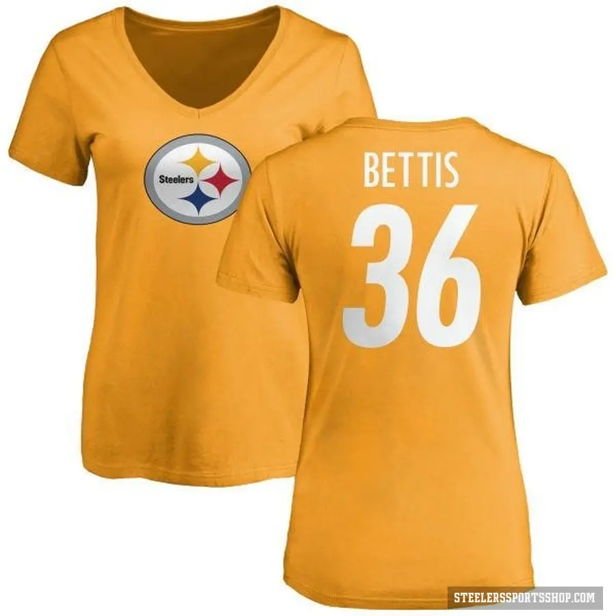 Women's ＃36 Jerome Bettis Pittsburgh Steelers Gold Logo Slim Fit T-Shirt