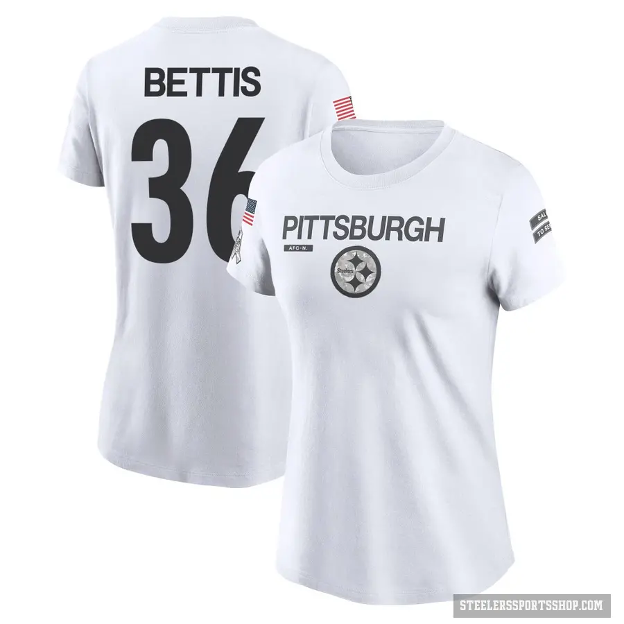 Women's ＃36 Jerome Bettis Pittsburgh Steelers White 2024 Salute to Service Performance T-Shirt