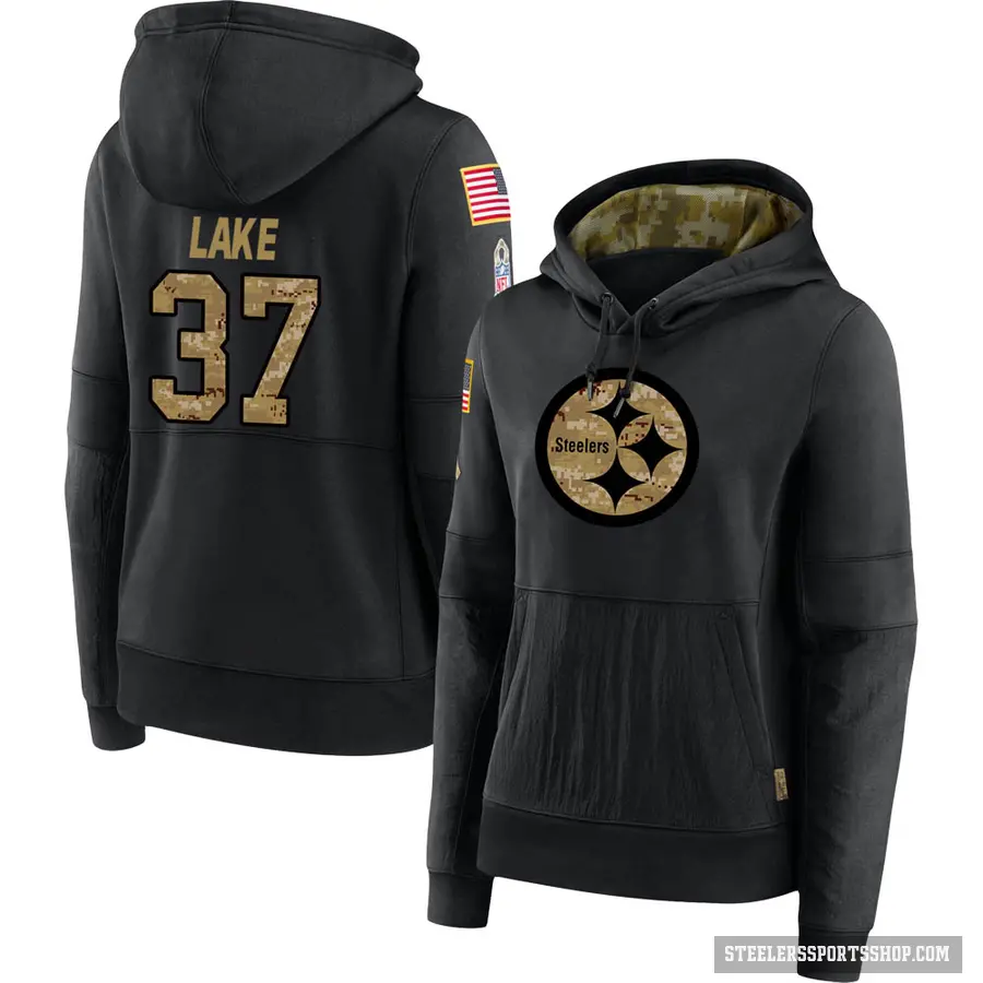 Women's ＃37 Carnell Lake Pittsburgh Steelers Black 2020 Salute to Service Sideline Performance Pullover Hoodie