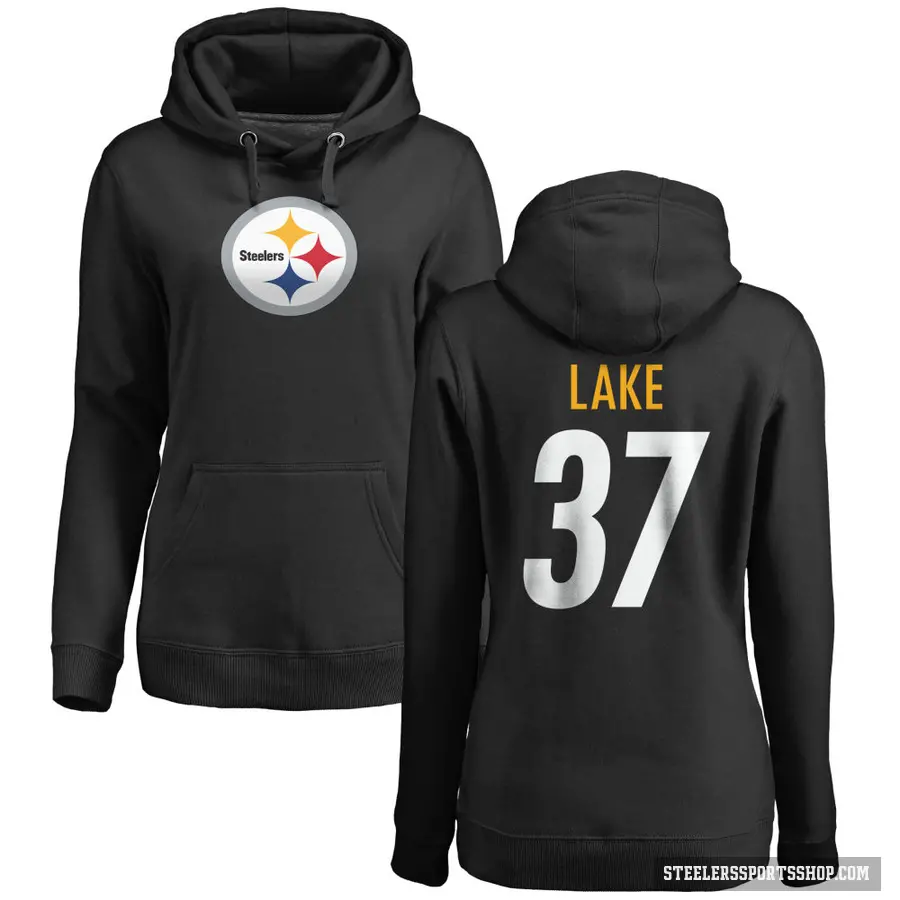 Women's ＃37 Carnell Lake Pittsburgh Steelers Black Pro Line Logo Pullover Hoodie