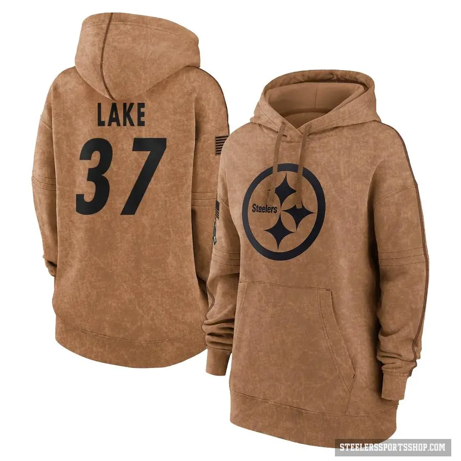 Women's ＃37 Carnell Lake Pittsburgh Steelers Brown 2023 Salute To Service Pullover Hoodie